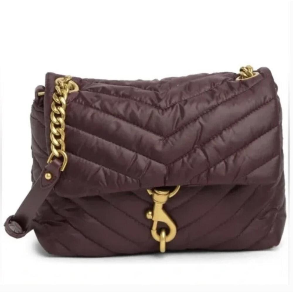 Rebecca Minkoff Quilted Shoulder Bag in Deep Plum with Gold Hardware